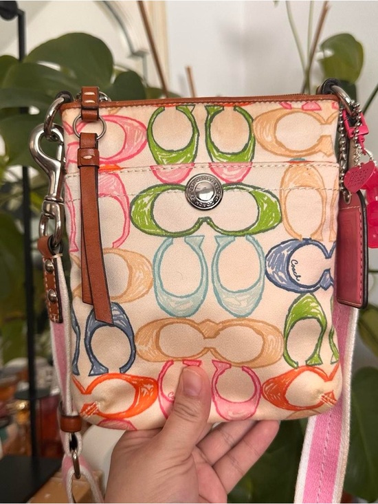 Coach Handbags - Y2k Coach Multicolor Sketch 'C' Canvas Crossbody with Pink Strap